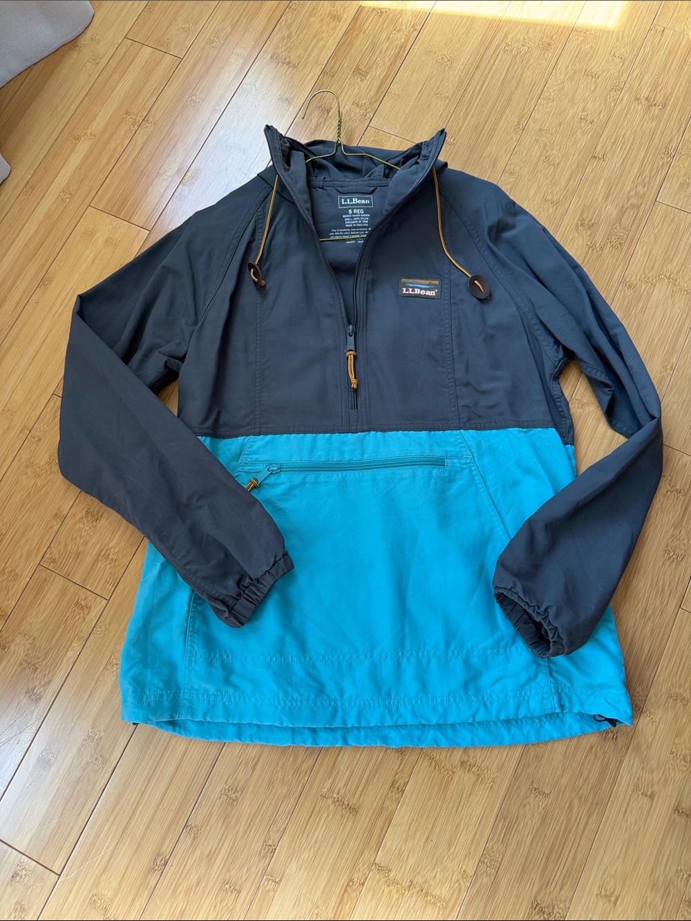 L.L. Bean Gray and Teal Hooded Pullover Anorak